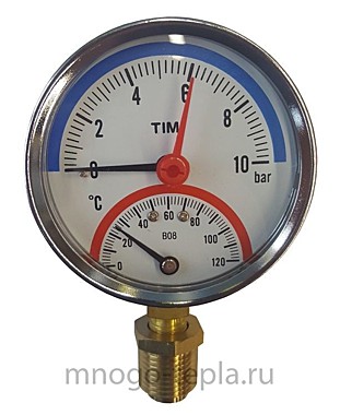 Термоманометр Ø80 от 0-120°С 10 бар TIM  (радиальный) (нижний)